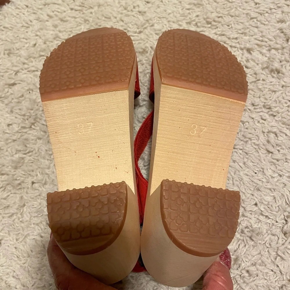 Sandgren Clog Sandals Red Nubuck Leather - Picture 7 of 12